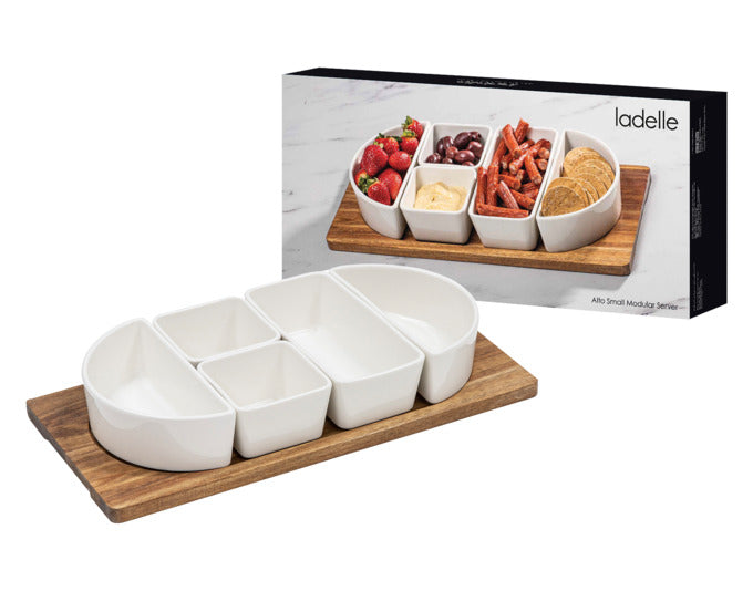 Entdecken Sie das 6-teilige Alto Serve & Share Schalenset von LADELLE. Ideal für gesellige Anlässe, stilvoll und funktional. Maße: 42,5x21x7 cm.