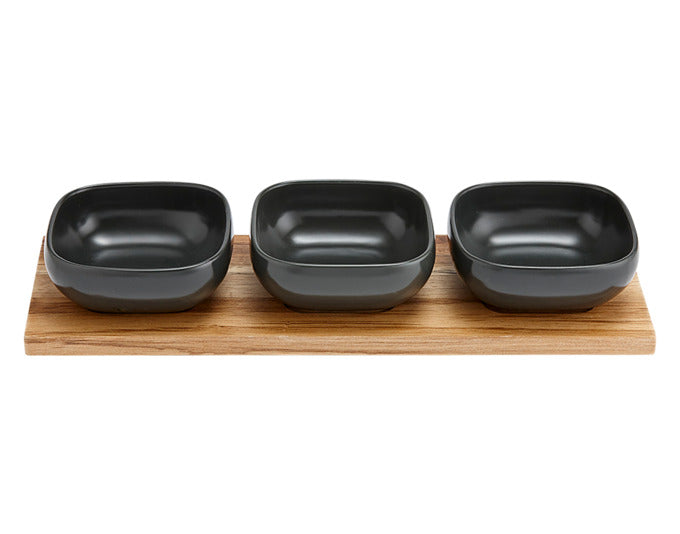 Elegantes 4-teiliges LADELLE Essentials Schalenset in Weiss, ideal für stilvolles Servieren, Masse: 32.5x11x5 cm.