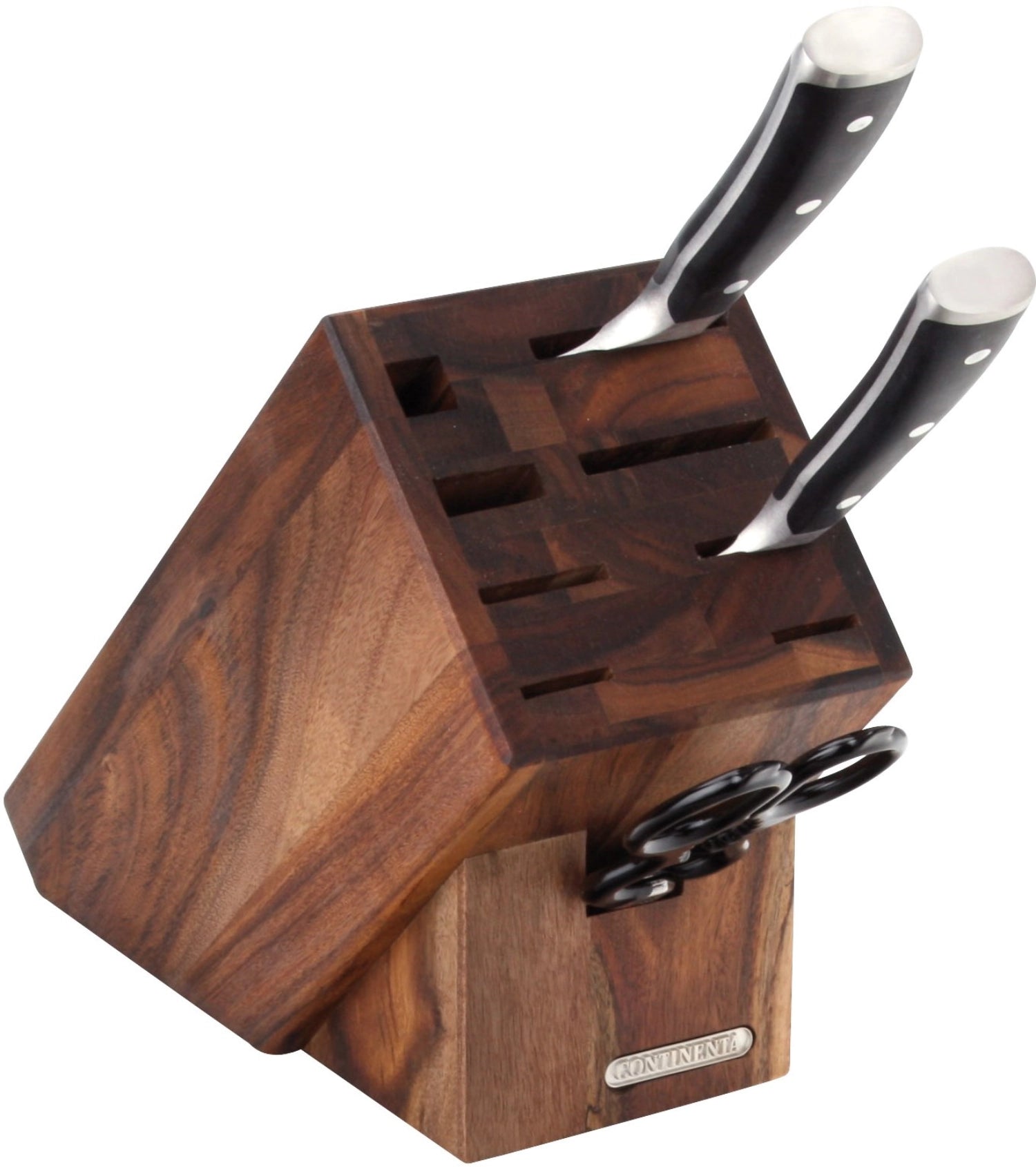 Eleganter Messerblock aus Akazienholz von Continenta, 8er Set, 22x11.5x22 cm, ideal für die sichere und stilvolle Aufbewahrung Ihrer Küchenmesser.