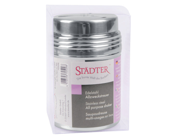 Entdecken Sie den STÄDTER Allzweckstreuer ø 6x9 cm – ideal zum präzisen Dosieren von Zucker, Salz und Gewürzen. Praktisch, langlebig und perfekt für jede Küche!