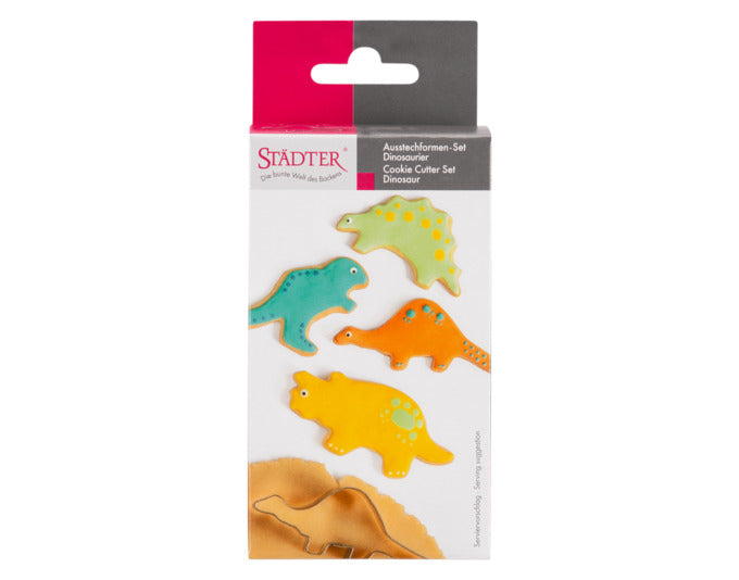 Entfesseln Sie Ihre Kreativität mit dem 4-teiligen Dinosaurier Ausstecher Set von STÄDTER! Ideal für Kekse und Fondant, perfekt für jeden Anlass.