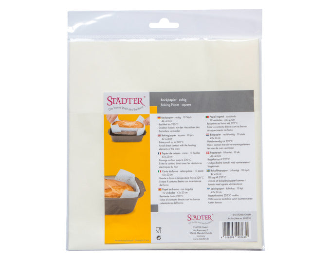 Entdecken Sie das STÄDTER Backpapier 42x23 cm, 10er Pack – ideal für müheloses Backen in eckigen Formen. Antihaftbeschichtet und hitzebeständig!