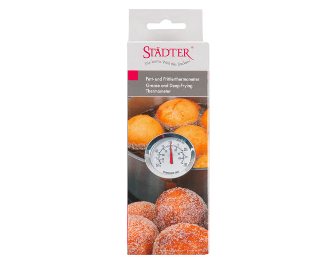 Optimale Temperaturkontrolle beim Frittieren und Kochen mit dem STÄDTER Einstichthermometer. Präzise Messungen von 50 °C bis 250 °C für perfekte Ergebnisse.