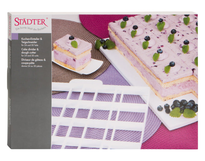 Entdecken Sie den STÄDTER Kucheneinteiler und Teigschneider 36x30 cm in Weiß – ideal zum präzisen Portionieren von Kuchen und Teig. Perfekt für Backliebhaber!