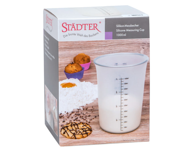 Entdecken Sie den STÄDTER Messbecher 1000 ml aus flexiblem Silikon – ideal zum präzisen Abmessen und Ausgießen in Ihrer Küche!