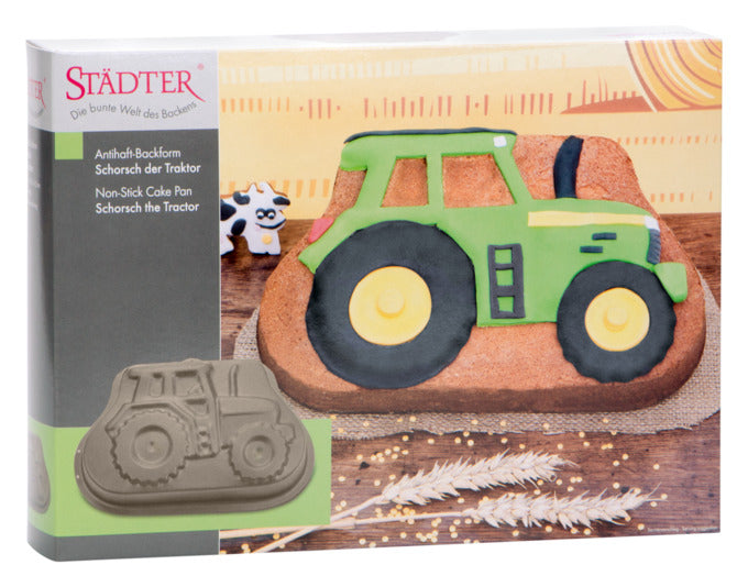 Entdecken Sie die STÄDTER Motivbackform Schorsch der Traktor (29,5x18x6 cm) für kreative Kuchenideen. Ideal für Kindergeburtstage und Themenpartys!