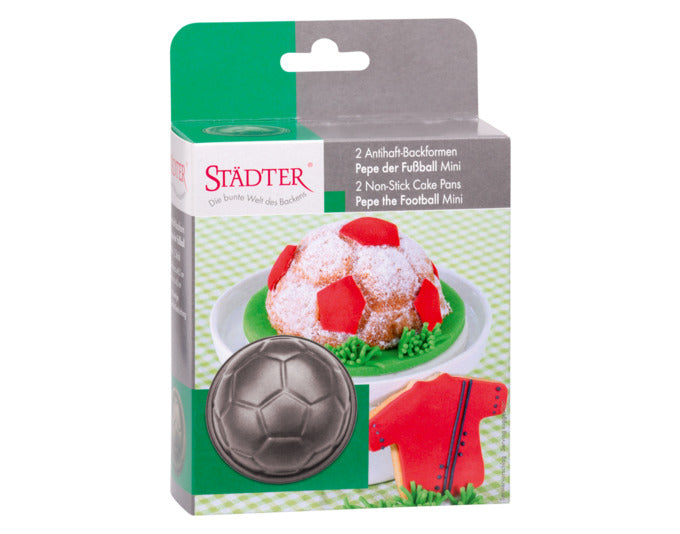 Entdecken Sie die STÄDTER Motivbackformen Mini 2er Set Pepe der Fußball – ideal für kreative, kleine Kuchen in Fußballform. Perfekt für jeden Anlass!