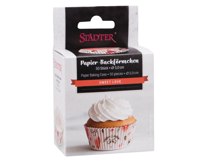 Entdecken Sie die bunten Maxi Papierbackförmchen Sweet Love von STÄDTER – ideal für Muffins und Cupcakes. Perfekte Größe, 50 Stück, romantisches Design!