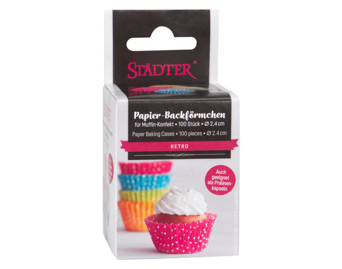 Verleihen Sie Ihren Muffins und Pralinen mit den bunten Retro Papierbackförmchen von STÄDTER einen nostalgischen Charme. Ideal für kreative Backideen!