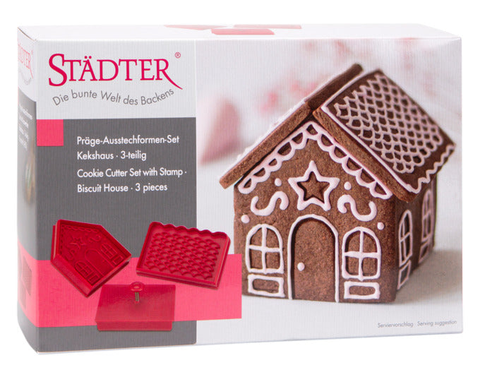 Entdecken Sie den STÄDTER Präge-Ausstecher Kekshaus 9x11x9.5 cm in Rot – ideal für kreative Backprojekte und zauberhafte Lebkuchenhäuser!