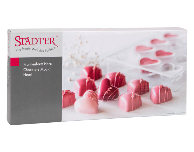 Entdecken Sie die STÄDTER Pralinenform Herz (13.5x27.5x2.5 cm) für kreative Schokoladenkreationen. Ideal für romantische Anlässe!