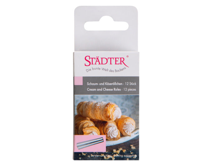 Entdecken Sie die STÄDTER Schaum- und Käseröllchenformen – 12 Edelstahlformen für kreative Snacks und Desserts. Ideal für gleichmäßige Ergebnisse!