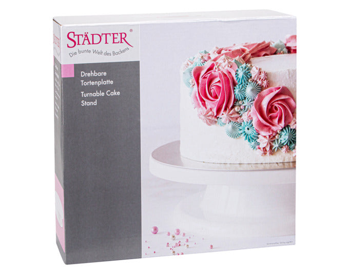 Entdecken Sie die drehbare Tortenplatte von STÄDTER (ø 27.5x7 cm) – ideal für müheloses Dekorieren und perfekte Backergebnisse!