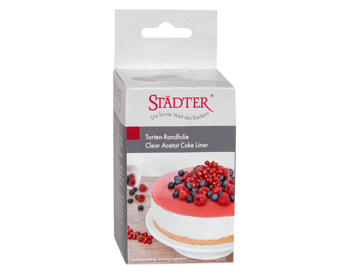 Entdecken Sie die STÄDTER Torten-Randfolie 10 cm x 20 m – für perfekte Tortenränder und einfache Handhabung. Ideal für kreative Backprojekte!