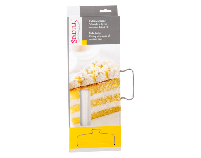 Perfekte Tortenböden schneiden mit dem STÄDTER Tortenschneider 34 cm. Hochwertiger Edelstahl, doppelter Schneidedraht, individuell einstellbar.