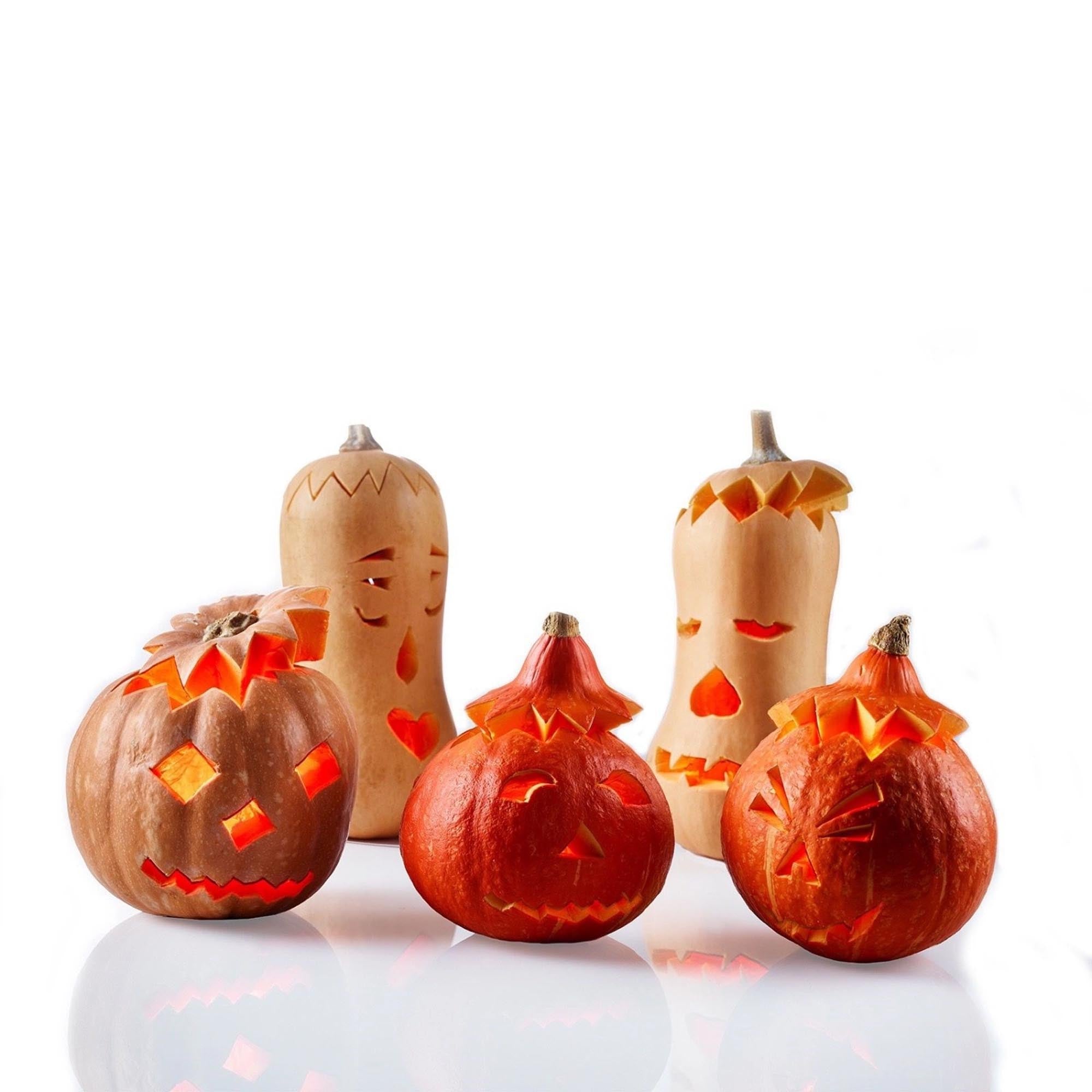 Kreatives 4-teiliges Kürbis-Schnitz-Set von Westmark, perfekt für detailreiche Halloween-Dekorationen und präzises Arbeiten.