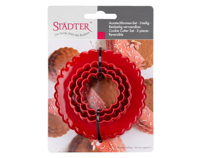 Entdecken Sie das STÄDTER Ausstecher Set Rund in Rot! Sechs Größen für kreative Backideen – ideal für Kekse und Plätzchen. Jetzt bestellen!