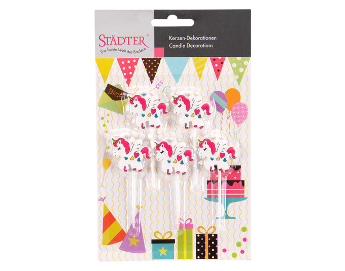 Verleihen Sie Ihrer Torte mit den bunten STÄDTER Einhorn-Kerzen einen magischen Touch! Ideal für Kindergeburtstage und festliche Anlässe.
