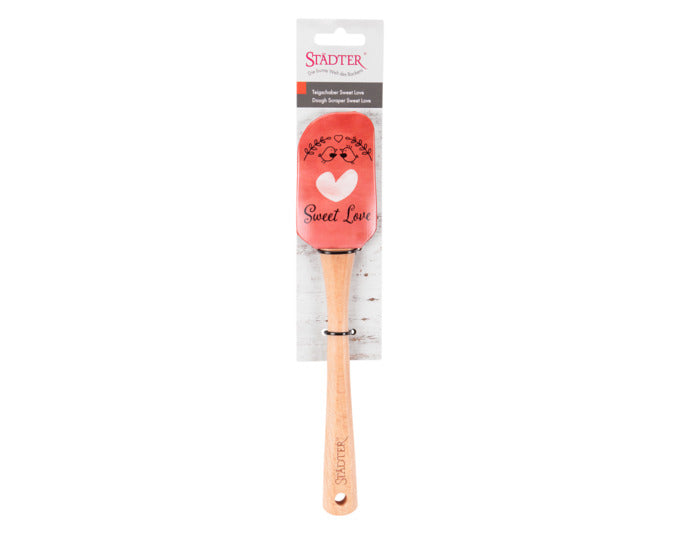 Entdecken Sie den STÄDTER Teigschaber Sweet Love 25 cm – ein elegantes Küchenwerkzeug aus Holz und Silikon, ideal für müheloses Backen!