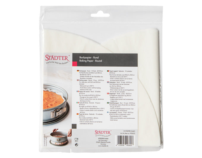 Entdecken Sie das STÄDTER Backpapier ø 37 cm im praktischen 10er-Pack – ideal für perfekte Backergebnisse ohne Ankleben. Hitzebeständig und umweltfreundlich!