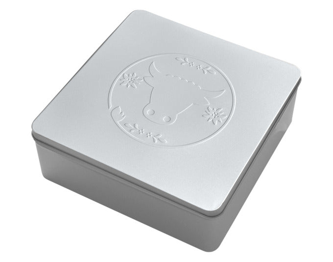 STEINLIN Weissblechdose Kuh 19.5x19.5x7 cm in präsentiert im Onlineshop von KAQTU Design AG. Aufbewahrungsdose ist von STEINLIN