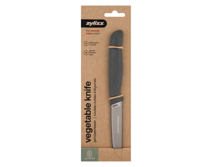 Entdecken Sie das ZYLISS Gemüsemesser 9 cm in elegantem Schwarz – ideal für präzises Schneiden und eine komfortable Handhabung in Ihrer Küche.