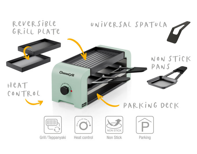Entdecken Sie den STÖCKLI CheeseGrill 2 in mint green – der perfekte Raclettegrill für zwei! Modernes Design, vielseitige Funktionen und einfache Reinigung machen ihn zum Highlight für genussvolle Abende.