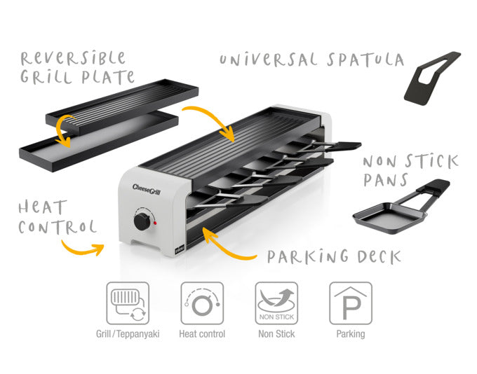 Entdecken Sie den STÖCKLI CheeseGrill 4 – ideal für gesellige Raclette- und Grillabende mit bis zu vier Personen. Genießen Sie perfekten Käsegenuss!