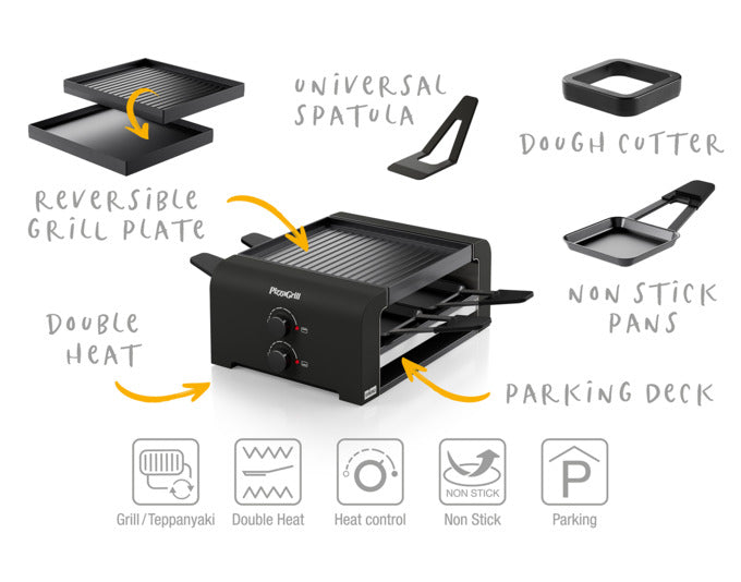 Entdecken Sie den STÖCKLI PizzaGrill 4 black – Ihr perfekter Tischgrill für Mini-Pizzas und Raclette. Ideal für gesellige Abende mit Freunden!
