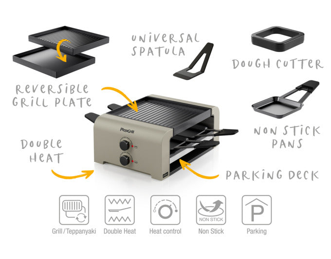 Entdecken Sie den STÖCKLI PizzaGrill 4 in Ivory Gold – Ihr perfekter Tischgrill für Mini-Pizzas und Raclette. Ideal für gesellige Abende!