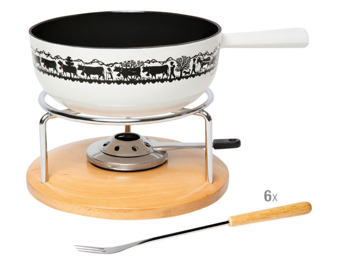 STÖCKLI Käsefonduegarnitur Säntis Classic Alp 22 weiss-schwarz Induktion ø 22 cm in präsentiert im Onlineshop von KAQTU Design AG. Fondue/Raclette ist von STÖCKLI
