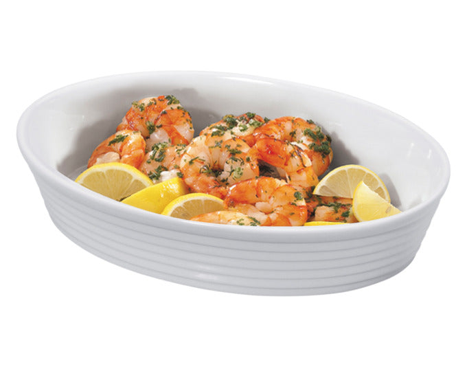 Entdecken Sie die KÜCHENPROFI Auflaufform Burgund oval 26 cm in Weiß – hitzebeständig, pflegeleicht und ideal für köstliche Aufläufe und Gratins.