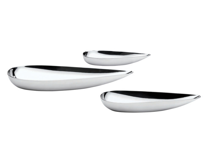 Elegantes 3-teiliges Snackschalenset aus Edelstahl von PHILIPPI, ideal für stilvolles Servieren von Snacks und Beilagen.