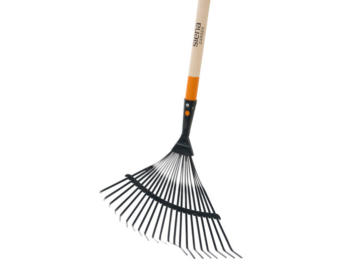 Effizienter Laubbesen mit 22 Zinken und Eschenholz-Stiel für mühelose Gartenpflege. Ideal für Laub und Abfälle, langlebig und praktisch.