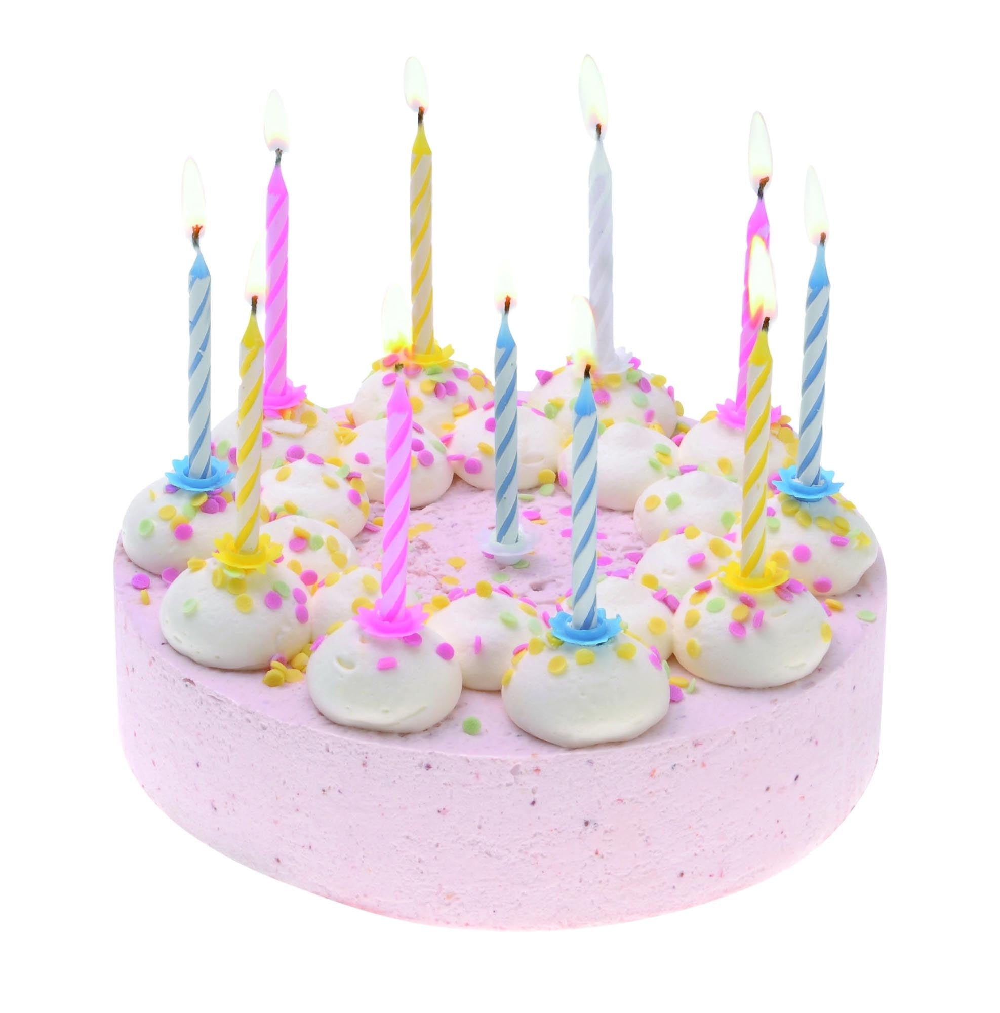 Buntes 24-teiliges Kerzenset von Westmark, ideal für Geburtstagsfeiern, mit Haltern für sicheren Einsatz auf Kuchen und Torten.