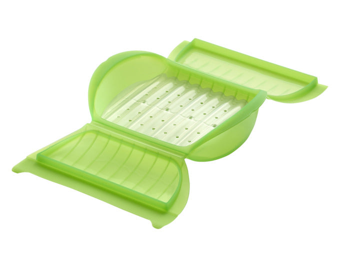 Entdecken Sie den LÉKUÉ Dampfgarer für Mikrowelle in grün – ideal für 3-4 Portionen! Gesundes Dampfgaren leicht gemacht, perfekt für schnelle, nährstoffreiche Mahlzeiten.