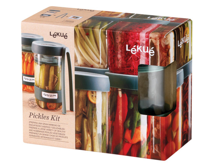 Entdecken Sie das LÉKUÉ Fermentier-Set Veggie (2x0.7 l) für gesunde, selbstgemachte Fermentation. Ideal für aromatische Gemüsevariationen!