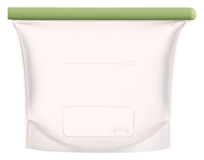 Wiederverwendbarer 1-Liter-Silikonbeutel von LÉKUÉ, ideal für nachhaltige Aufbewahrung und Frischhaltung von Lebensmitteln.