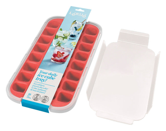 Entdecken Sie die LÉKUÉ Eiswürfelform mit Deckel in Rot (34x19 cm) – ideal für erfrischende Getränke und perfekte Partys! Hochwertig, stapelbar und geruchsneutral.