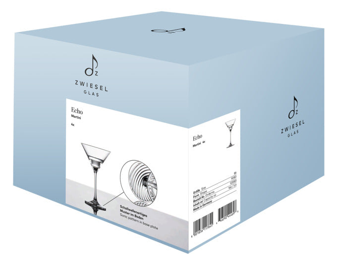 Entdecken Sie das stilvolle Martiniglas Echo 86 von ZWIESEL GLAS – 4 Stück aus robustem Tritan®-Kristallglas, ideal für Cocktails und besondere Anlässe.