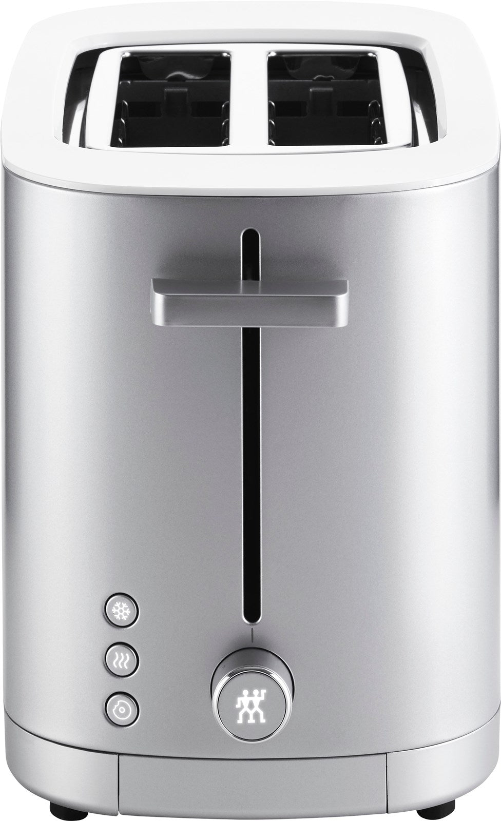 Der elegante Enfinigy Toaster 2 von Zwilling in Silber vereint modernes Design mit Funktionalität, ideal für perfekt geröstetes Brot und frische Brötchen.