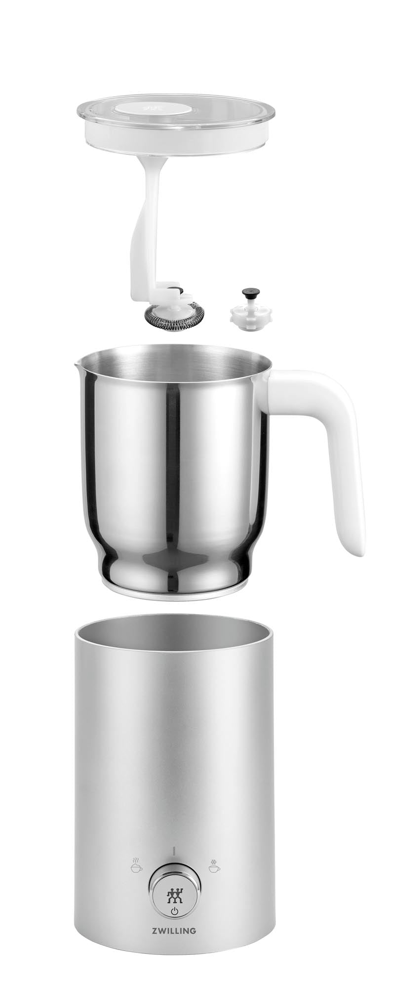 Zwilling Enfinigy: Eleganter 400ml Milchaufschäumer in Silber.