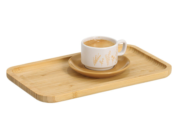Nachhaltiges Serviertablett aus hochwertigem Bambus, 27x16x1.5 cm, perfekt für stilvolles Servieren von Speisen und Getränken.
