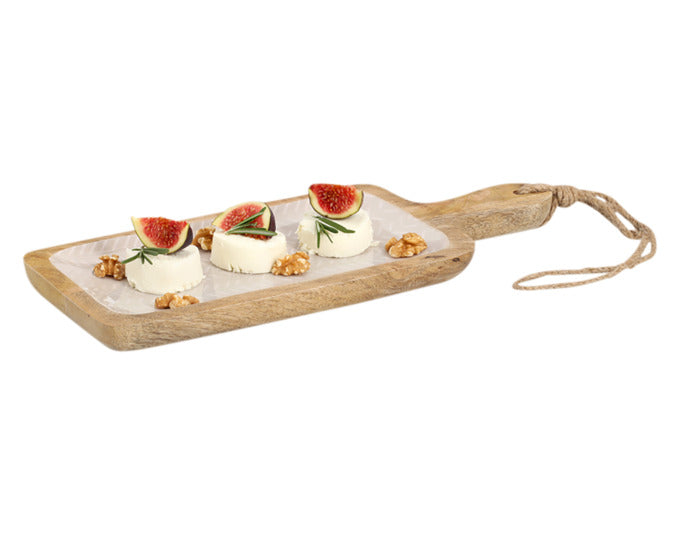 Entdecken Sie das ZELLER Servierbrett aus edlem Mangoholz in Beige (38x15x2.5 cm) – ideal für stilvolle Präsentationen von Snacks und Käse.
