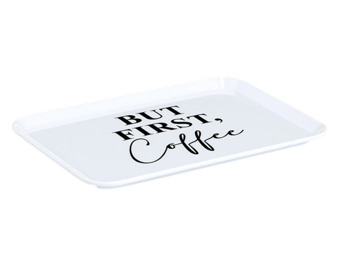 ZELLER Tablett Melamin But first coffee 30.5x22 cm in präsentiert im Onlineshop von KAQTU Design AG. Tablett ist von ZELLER PRESENT