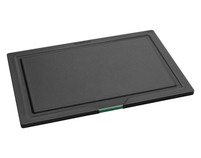 Hochwertiges BRABANTIA Tasty+ Schneidbrett-Set in Dunkelgrau, perfekt für hygienisches Arbeiten und stilvolle Aufbewahrung in Ihrer Küche.