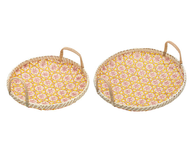 LADELLE Serviertablettset geflochten Bamboo pink/gelb ø 36x12 cm + ø 30x10 cm in präsentiert im Onlineshop von KAQTU Design AG. Tablett ist von LADELLE