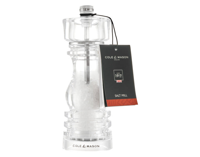 Entdecken Sie die COLE & MASON Salzmühle London aus elegantem Acryl (18x5.8x5.8 cm) – ideal für präzises Würzen und stilvolle Küchenausstattung.