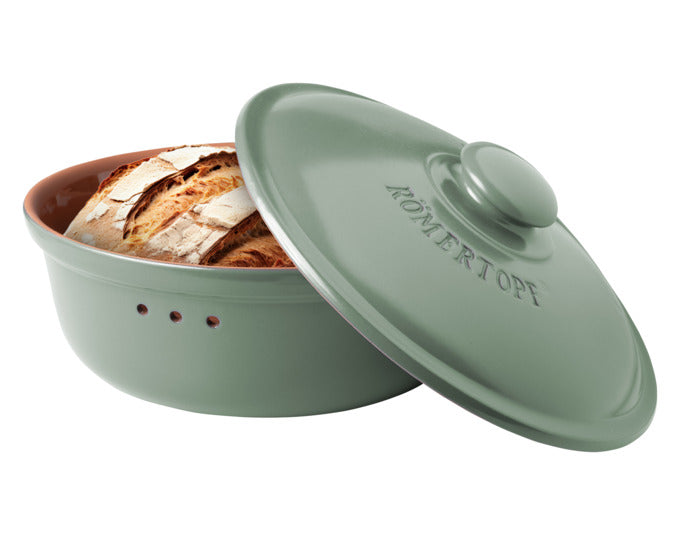 Halten Sie Ihre Backwaren frisch mit dem RÖMERTOPF Brottopf rund 4.5 l in elegantem Grün. Ideal für Brot und Brötchen!