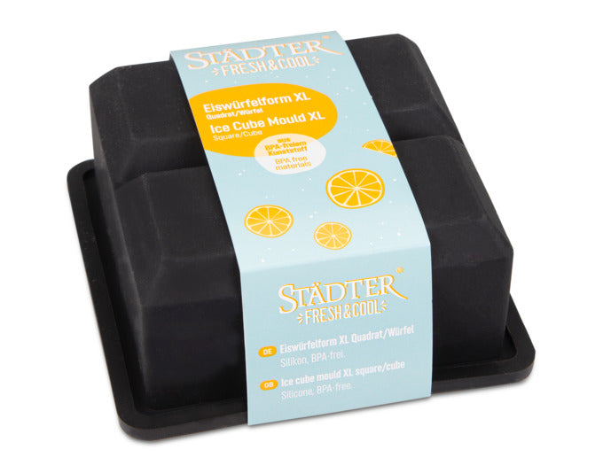 Entdecken Sie die STÄDTER Eiswürfelform XL für große, stilvolle Eiswürfel. Ideal für Cocktails und Getränke, BPA-frei und langlebig.